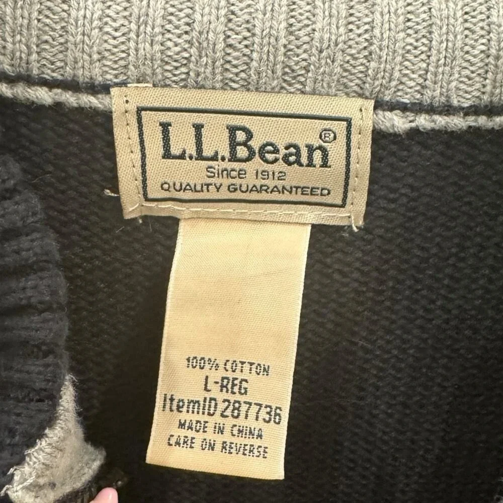 L.L. BEAN Men's Navy Blue 1/4 Zip Cotton Knitted Sweater Size L